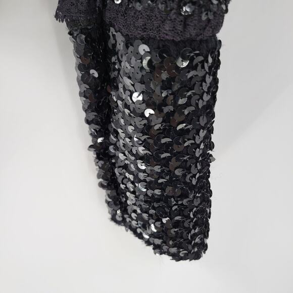 VTG Harry Acton Evening Jacket Womens 8 Black Sequin Lace Satin Ruffles Party - Picture 7 of 16